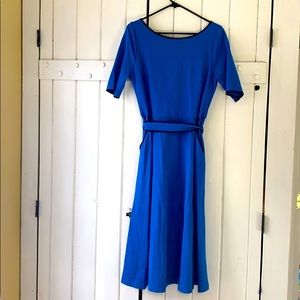 Vintage Inspired Blue Dress with Tie and Pockets